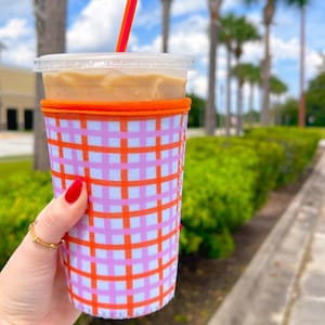 Orange + Pink Stripe Drink Sleeve || Coffee Sleeve || Iced Coffee  || Drink Holder || Blue