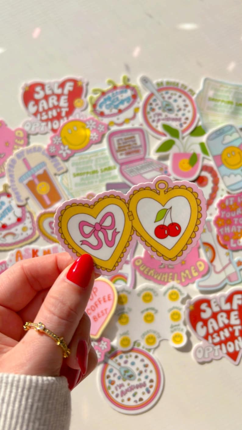 Locket Sticker: Waterproof Die-cut Bows & Cherries - Etsy