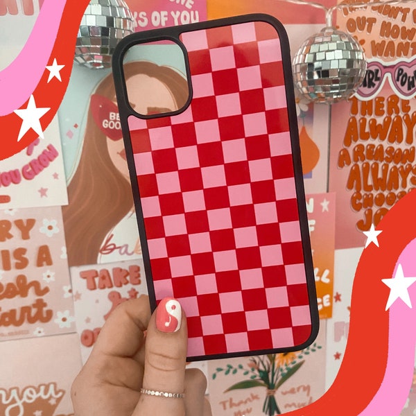 Pink & Red Checkered Phone Case || iPhone Case || Trendy Phone Cases