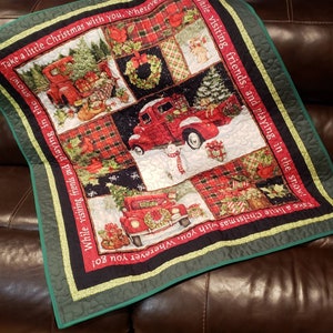 Homemade reversible quilt, Christmas tree, red truck with snowman 40&quot;x48&quot;