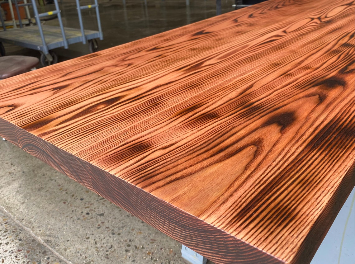 Charred Ashwood Table Top With Mahogany Finish Etsy