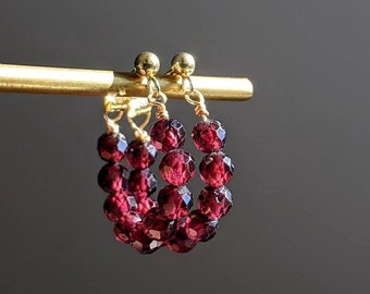 Natural Garnet Stud Earrings Gold Garnet Earrings Garnet Hoop Earrings January Birthstone Red Gemstone Earrings Garnet 14K Jewelry Red Hoops
