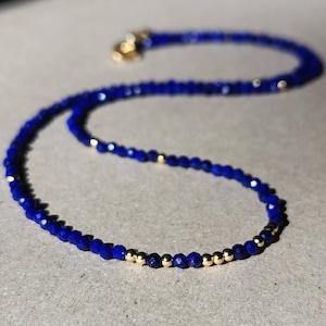 Natuurlijke 14K gouden lapis lazuli ketting lapis lazuli ketting blauwe edelsteen stapelen ketting lapis lazuli sieraden verjaardagscadeau