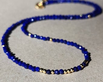 Natural Lapis Lazuli 14K Gold Necklace Lapis Lazuli Necklace Blue Gemstone Stacking Necklace Lapis Lazuli Jewellery Anniversary Gift