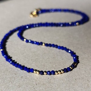 Natural Lapis Lazuli 14K Gold Necklace Lapis Lazuli Necklace Blue Gemstone Stacking Necklace Lapis Lazuli Jewellery Anniversary Gift