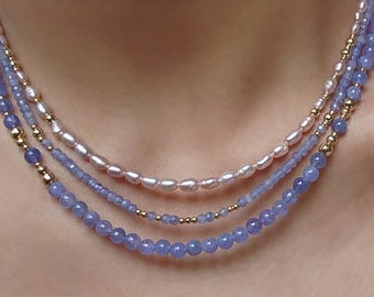 Gold Tanzanite Necklace Natural Tanzanite Necklace Tanzanite Beaded Necklace Ball Bead Tanzanite Necklace 14K Lilac Gemstone Necklace