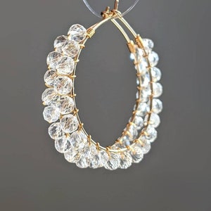 Large Topaz Hoop Earrings White Topaz Hoops Topaz WireWrapped Hoops Topaz Large Hoops White Wrapped Hoops Bridal Statement Earrings