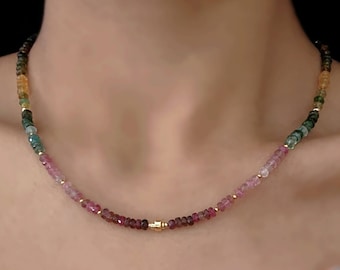 Natural Tourmaline Beaded Necklace Multicolored Gemstone Necklace Tourmaline Gold Choker Raw Tourmaline Necklace 14K Tourmaline Jewellery