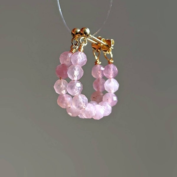 Gold Rose Quartz Earrings, Rose Quartz Stud Earrings, Quartz Earrings, Quartz Jewellery, Pink Quartz Earrings,Pink Quartz Hoops, For her