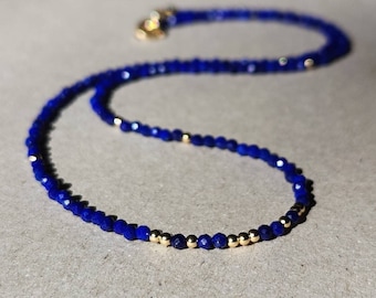Natural Lapis Lazuli 14K Gold Necklace Lapis Lazuli Necklace Blue Gemstone Stacking Necklace Lapis Lazuli Jewellery Anniversary Gift