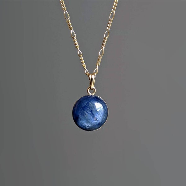 Natural Kyanite Round Gold Filled Necklace, Blue Kyanite Necklace, Kyanite Cabochon Pendant, Handmade in Australia, Free Shipping