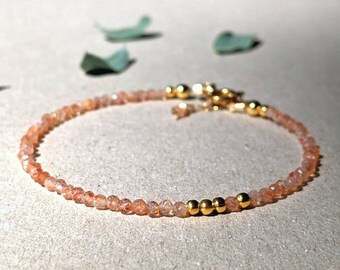 Natural Sunstone Gold Beaded bracelet | Sunstone Beaded Bracelet | Sunstone 14K Jewellery | Sunstone Jewelry | Natural Sunstone Bracelet