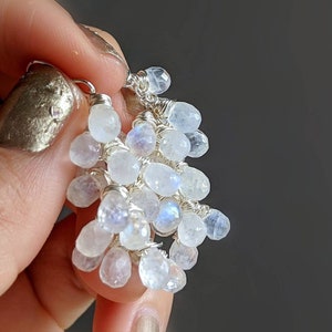 Gold Moonstone Earrings Handmade Moonstone Dangle Earrings Rainbow Moonstone Drop Earrings Bridal Earrings White Statement Earrings