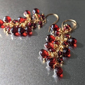 Garnet Earrings Gold Garnet Drop Earrings Red Cascade Earrings Red Gemstone Earrings Natural Garnet Dangle Earrings Garnet Jewellery Gifts