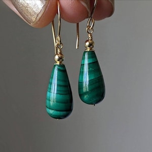 Natural Malachite Drop Dangle Earrings Gold Malachite Earrings Malachite Large Briolette Earrings Raw Malachite Earrings Gifts for Her