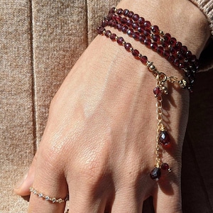 Garnet Multi Strand Bracelet, Pyrope Garnet Bracelet, Garnet Beaded Bracelet, Gold Garnet Multi Beaded Bracelet,Natural Garnet 14K Bracelet