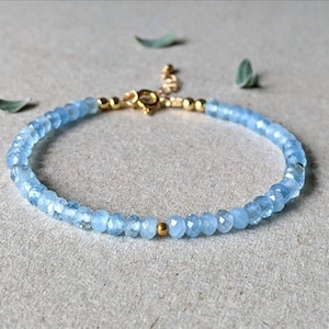 Aquamarine Bracelet Gold Aquamarine Beaded Bracelet March Birthstone Bracelet Blue Gemstone Bracelet Aquamarine Jewellery Aqua Bracelet