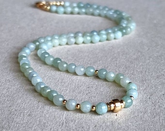 Natural Jade Necklace Burma Jade Beaded Necklace Handmade Natural Gemstone Necklace Choker Green Jade 14K Gold Necklace Gift For Her