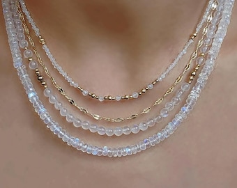 Flashy Moonstone Necklace Gold Moonstone Necklace Rainbow Moonstone Necklace Moonstone Choker Moonstone Bead Necklace Moonstone Layering