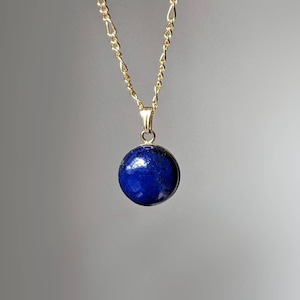 Natural Lapis Lazuli 14K Gold Pendant Lapis Lazuli Necklace Blue Gemstone Round Pendant Lapis Lazuli Jewellery Lapis Lazuli Anniversary Gift