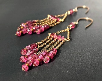 Gold Tourmaline Earrings Pink Tourmaline Dangle Earrings Pink Gemstone Earrings Natural Pink Tourmaline Long Earrings Tourmaline Jewelry