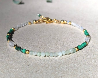 Gold Malachite Bracelet Jade Bracelet Moonstone Bracelet Gold MultiGemstone Bracelet Skinny Gemstone Bracelet Malachite Beaded Bracelet
