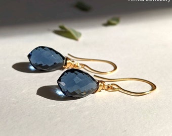 London Blue Quartz Dangle Earrings Blue Dangle Earrings Blue Drop Earrings Topaz Blue Earrings Blue Drop Wire Wrapped Earrings Blue Earrings