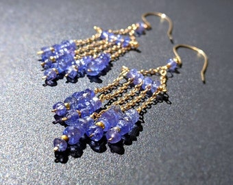 Gold Tanzanite Earrings Tanzanite Dangle Earrings Natural Tanzanite Long Earrings Wire Wrapped Tanzanite Earrings Tanzanite Jewellery Lilac