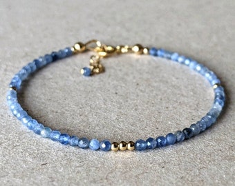 Blue Kyanite Bracelet Blue Gemstone Beaded Bracelet Skinny Stacking Bracelet Natural Kyanite Bracelet Kyanite Jewellery Gift For Her