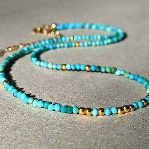 Natural Turquoise Necklace, Turquoise Bead Necklace,Turquoise Gold and Silver Necklace,Genuine Turquoise Jewellery,Skinny Turquoise Necklace