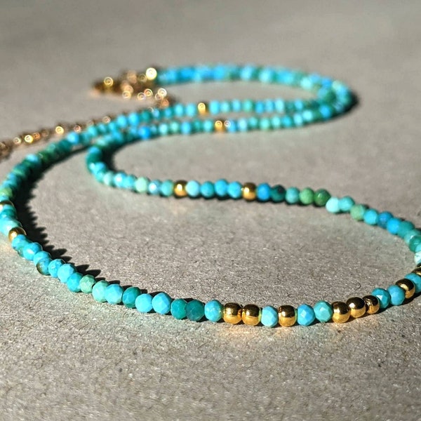 Collier turquoise naturelle, collier de perles turquoises, collier en or et argent turquoise, bijoux en turquoise véritable, collier fin turquoise