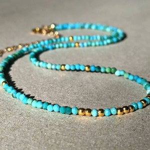 Natural Turquoise Necklace Turquoise Bead Necklace Turquoise Gold and Silver Necklace Genuine Turquoise Jewellery Skinny Turquoise Necklace