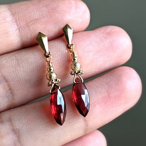 Gold Garnet Earrings Natural Garnet Stud Earrings Garnet Marquise Stone Earrings Mozambique Garnet Earrings Red Gemstone Stud Earrings