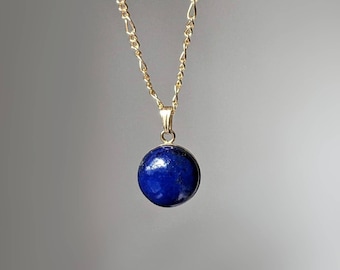 Natural Lapis Lazuli 14K Gold Pendant Lapis Lazuli Necklace Blue Gemstone Round Pendant Lapis Lazuli Jewellery Lapis Lazuli Anniversary Gift