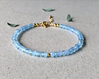 Aquamarine Bracelet Gold Aquamarine Beaded Bracelet March Birthstone Bracelet Blue Gemstone Bracelet Aquamarine Jewellery Aqua Bracelet