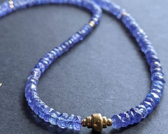 Solid Gold Tanzanite Necklace Tanzanite Beaded Choker Purple Tanzanite Pendant Natural Tanzanite 14K Gold Jewellery Rare Tanzanite Necklace