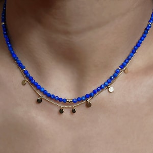 Natural Lapis Lazuli 14K Gold Necklace Lapis Lazuli Necklace Blue Gemstone Stacking Necklace Lapis Lazuli Jewellery Anniversary Gift