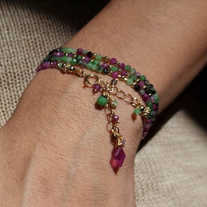 Ruby Multistrand Bracelet Natural Ruby Beaded Bracelet Zoisite Skinny Bracelet Gold Ruby Zoisite Stacking Bracelet Ruby 14k Gold Jewellery