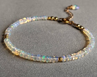 Gold Opal Bracelet |Ethiopian Opal Bracelet |Natural Opal Beaded Bracelet |Dainty Opal Skinny Bracelet|Handmade Opal Bracelet|Opal Jewellery