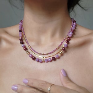 Natural Ruby Necklace Ruby 14K Beaded Necklace Ruby Multi Strand Necklace Ruby Bead Necklace Red Ruby Jewelry Kunzite Necklace Ruby Set