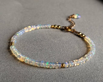 Gold Opal Bracelet Ethiopian Opal Bracelet Natural Opal Beaded Bracelet Dainty Opal Skinny Bracelet Handmade Opal Bracelet Opal Jewellery