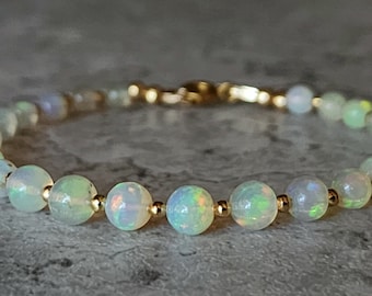 Gold Opal Bracelet Flashy Opal Beaded Bracelet Natural Opal Round Bracelet Ethiopian Opal Bracelet Handmade Opal Bracelet Opal Jewellery