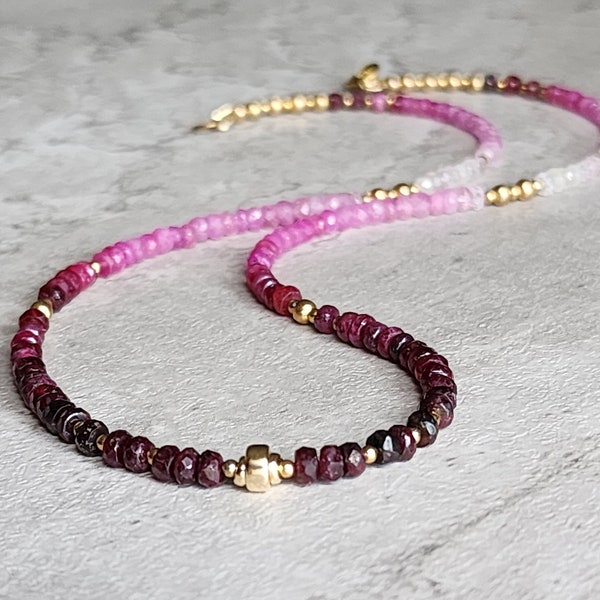 Natural Ruby Necklace Ruby Bead Necklace 14K Ruby Choker Gradient Ruby Necklace Pink Gemstone Necklace Ruby Layering Necklace Ruby Jewellery