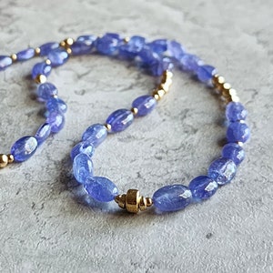 Tanzanite Necklace 14K Gold Natural Gemstone Choker Dainty Beaded Jewelry for Her December Birthstone Gift Handmade Necklace Lilac Necklace