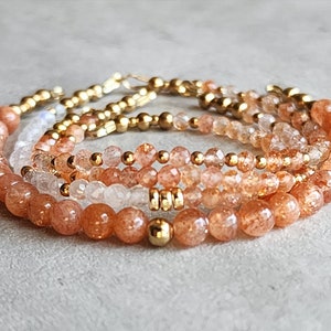 Sunstone Bead Bracelet Natural Sunstone Bracelet Gold Orange Bracelet Sunstone 14K Jewellery Sunstone Moonstone Bracelet Flashy Sunstone
