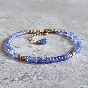Naturligt tanzanitarmband Tanzanitpärlarmband Tanzanit 14K armband Lila ädelstenshalsband Fint tanzanitguldsmycken för henne bild 1