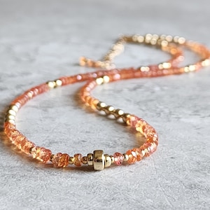 Natural Sapphire Necklace Orange Sapphire Necklace Padparadscha Sapphire Necklace Sapphire Choker Necklace 14K Gold Sapphire Bead Necklace