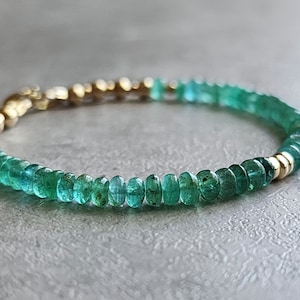 14K Emerald Bracelet Emerald Beaded Bracelet Natural Emerald Bracelet Zambian Emerald Bracelet Genuine Emerald Jewellery Anniversary Gift