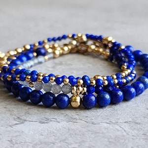 Lapis Lazuli Bead Bracelet Lapis Beaded Bracelet 14k Blue Stone Bracelet Lapis Lazuli Stacking Bracelet Lapis Lazuli AAA Bracelet Set