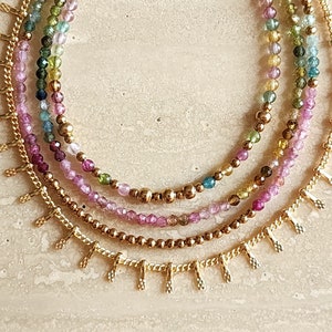 Natürliche Turmalin Perlen Halskette Bunte Edelstein Halskette Turmalin Gold Choker Rohe Turmalin Halskette Turmalin Layering Halskette